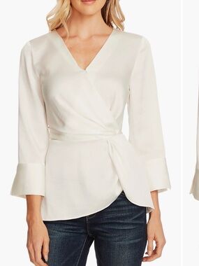 Vince Camuto Women’s Cream Wrap Satin Blouse